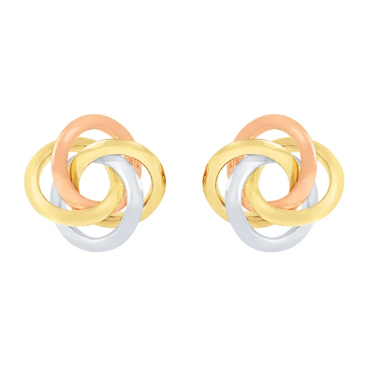 High Polish Love Knot Earrings in Tri-colour Gold