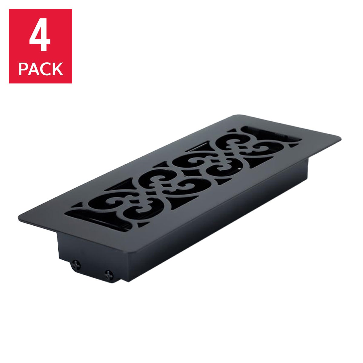 Manor House Black Low Profile Scroll Design Floor Registers, 4-pack