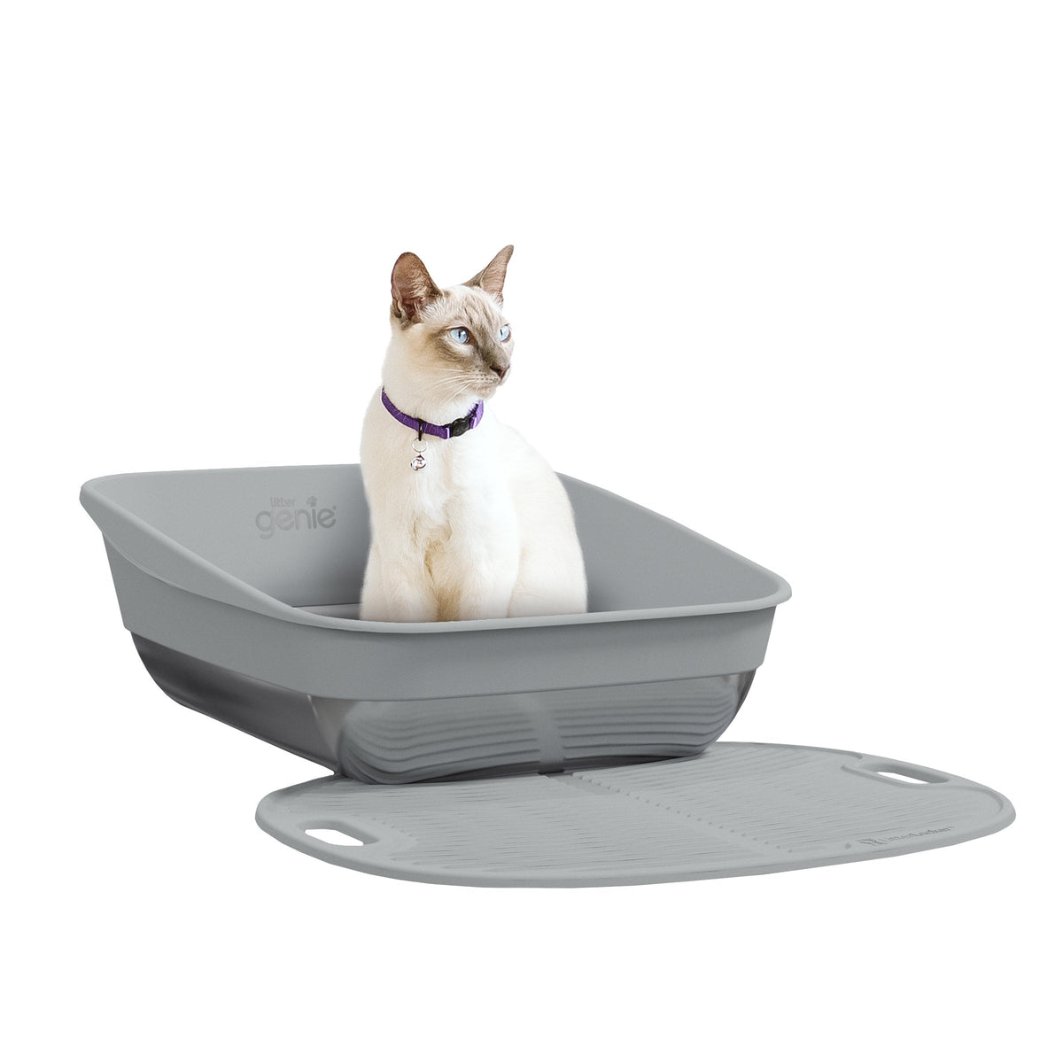 Litter Genie Platinum Stainless Steel Litter Box and Mat Bundle