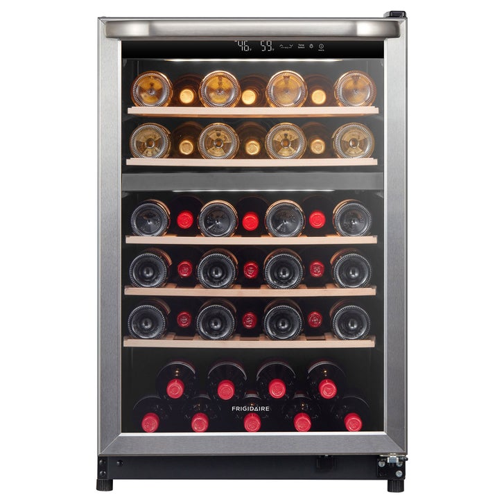 Frigidaire 22 in. Stainless Steel Freestanding 46 Bottle Dual Zone Wine Cooler with Reversible Door
