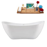 Streamline 71 in. Freestanding Bathtub with Expandable Bamboo Bathtub Caddy