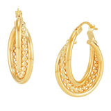Hoop Earrings with Bead Tubing in Yellow Gold