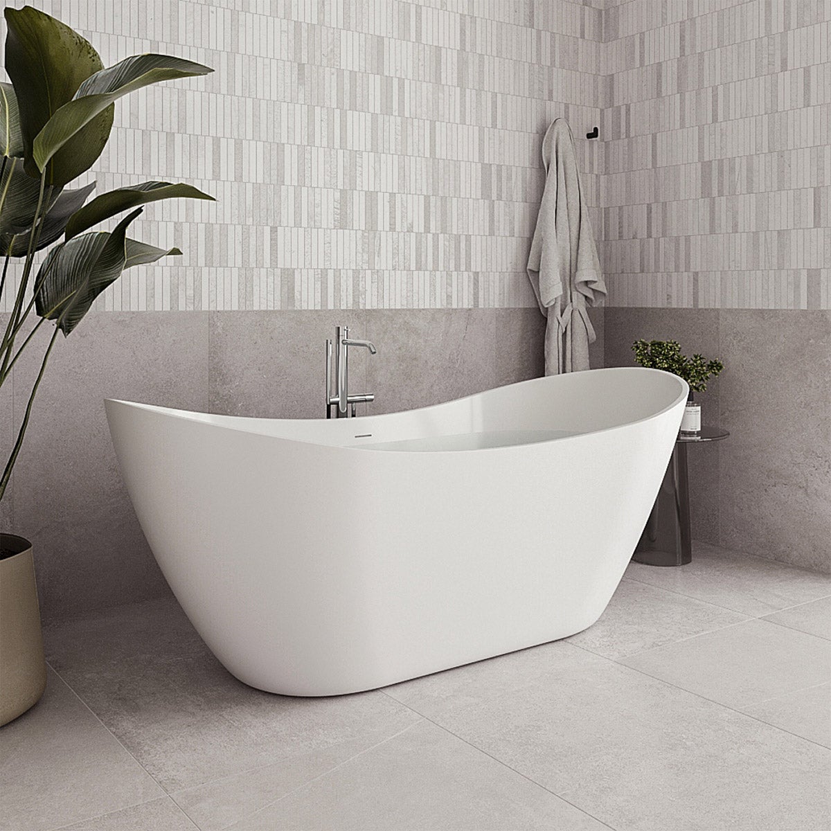 Streamline 71 in. Freestanding Bathtub with Expandable Bamboo Bathtub Caddy