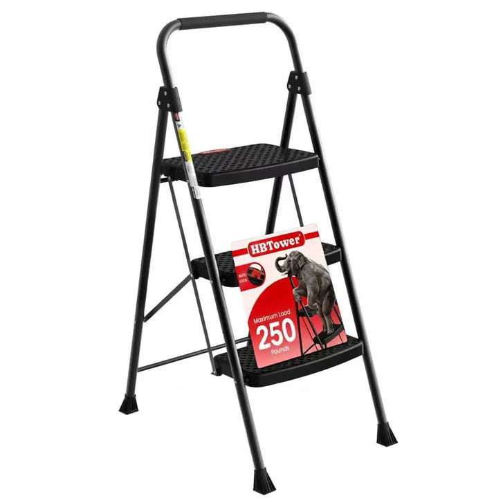 HBtower 3-Step Black Steel Step Stool