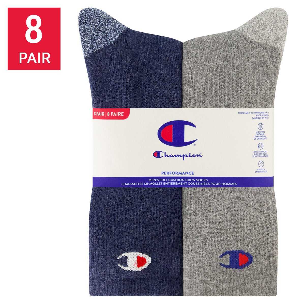 Champion Men's Crew Socks, 8-pack