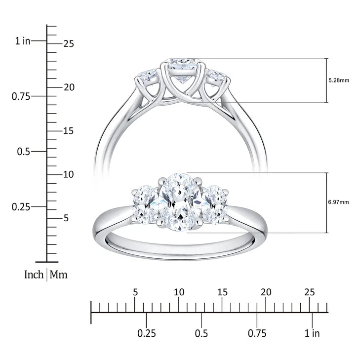Three Stone Oval Cut Diamond Ring (1.10 ctw)