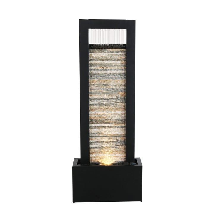 Versatile Zen Metal Fountain with Stone Brick Accent