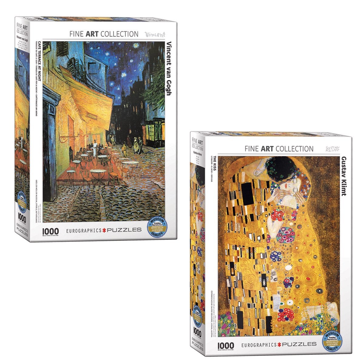 Eurographics 2-pack Puzzle Set- Van Gogh's Café at Night and Klimt's The Kiss 1000 Pieces