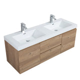 SERA CAPRI Textured Oak Finish Wall-Hung Vanity with Glossy White Polymarble Countertop