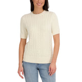 Halston Women's Short Sleeve Cotton Cable Sweater