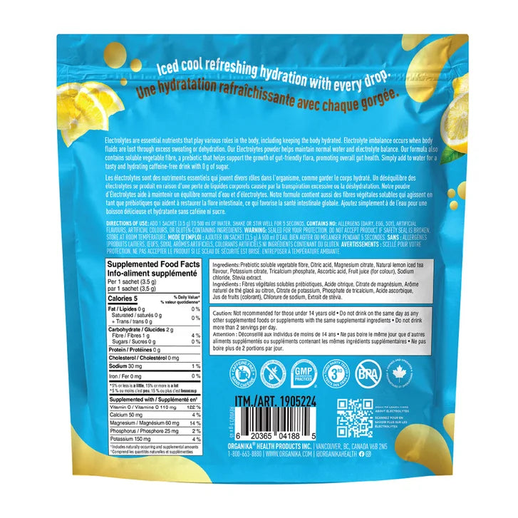Organika Electrolytes Lemon Iced Tea Sachets, 3.5g x 45