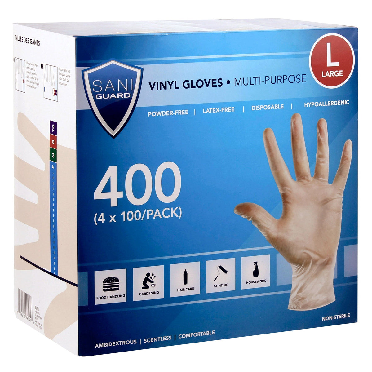 Sani Guard Vinyl Gloves, Large, 4-pack of 100