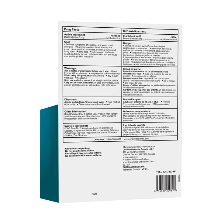 Kirkland Signature Desloratadine Allergy Control 5 mg, 180 tablets