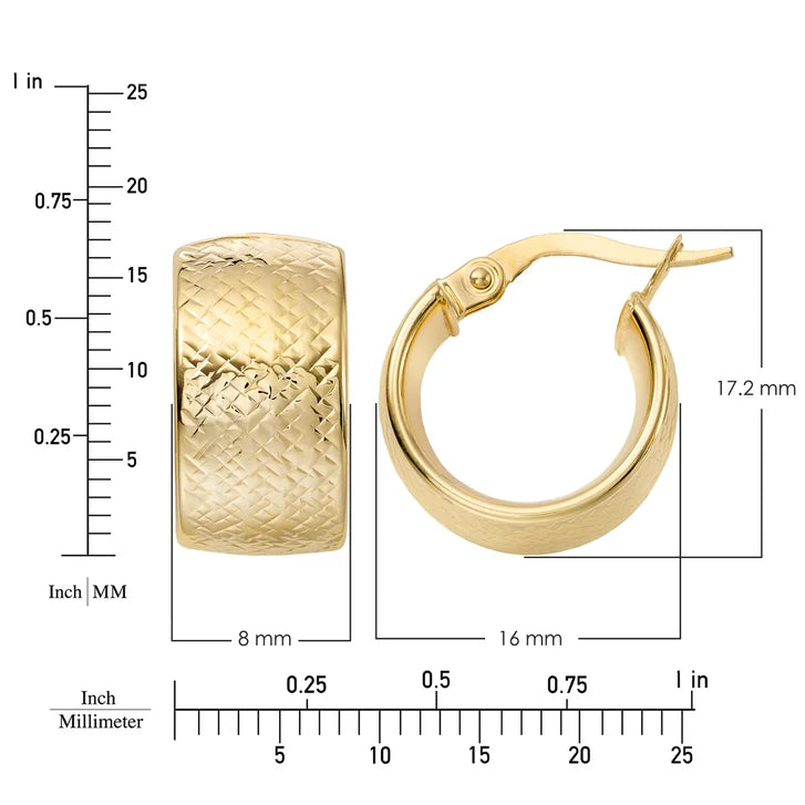 Diamond Cut Wide Hoop Earrings in Yellow Gold