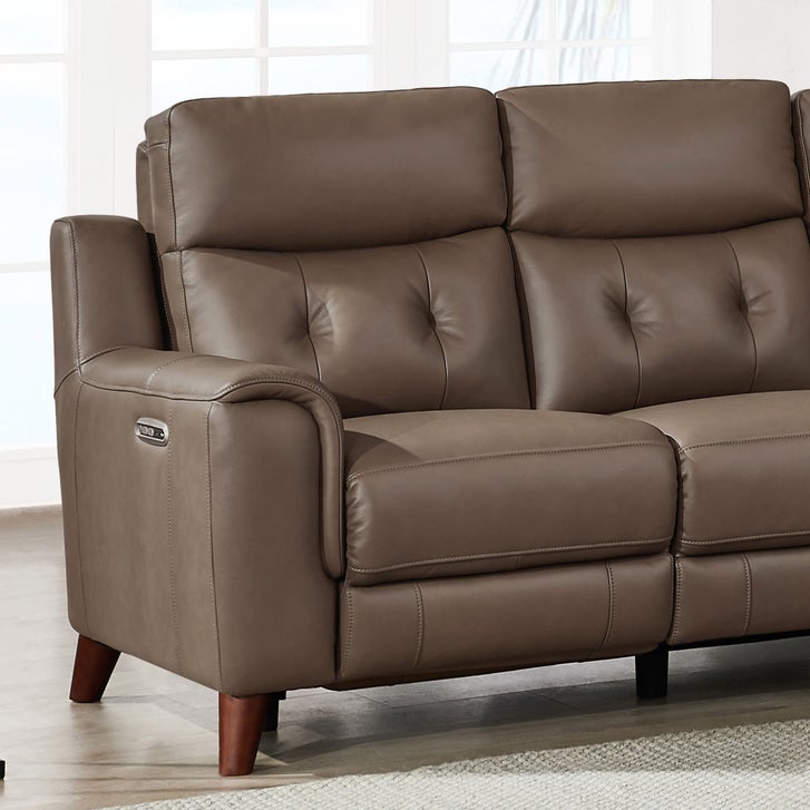 Prospera Home Malibu Modern Top Grain Leather Power Reclining Sofa with Power Headrest