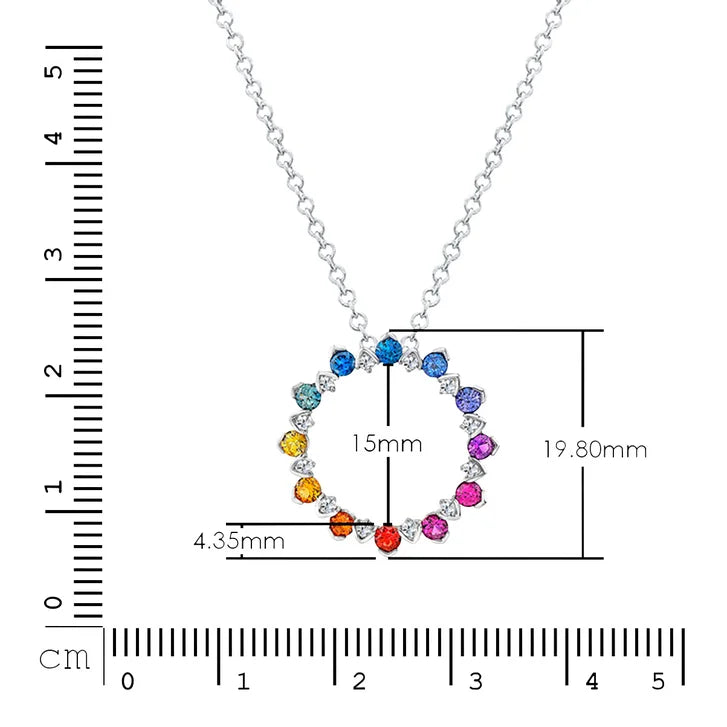Round Cut Multi-coloured Sapphire and Diamond Circle Pendant (0.18 ctw)