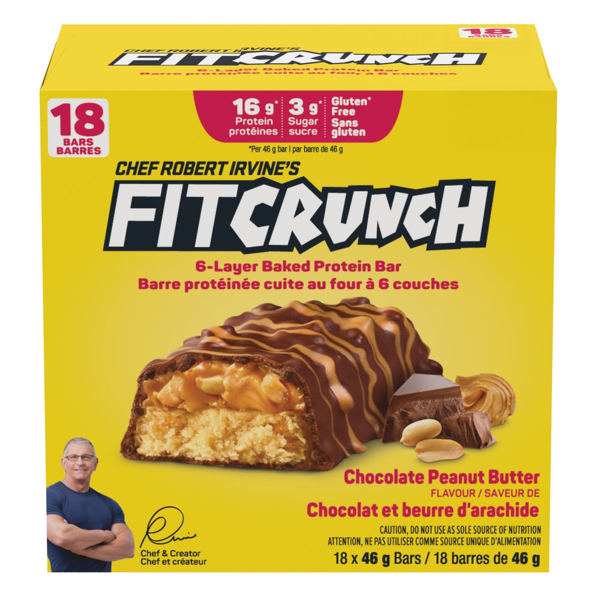 Chef Robert Irvine's Fitcrunch Protein Bars, Chocolate Peanut Butter, 18 × 46 g