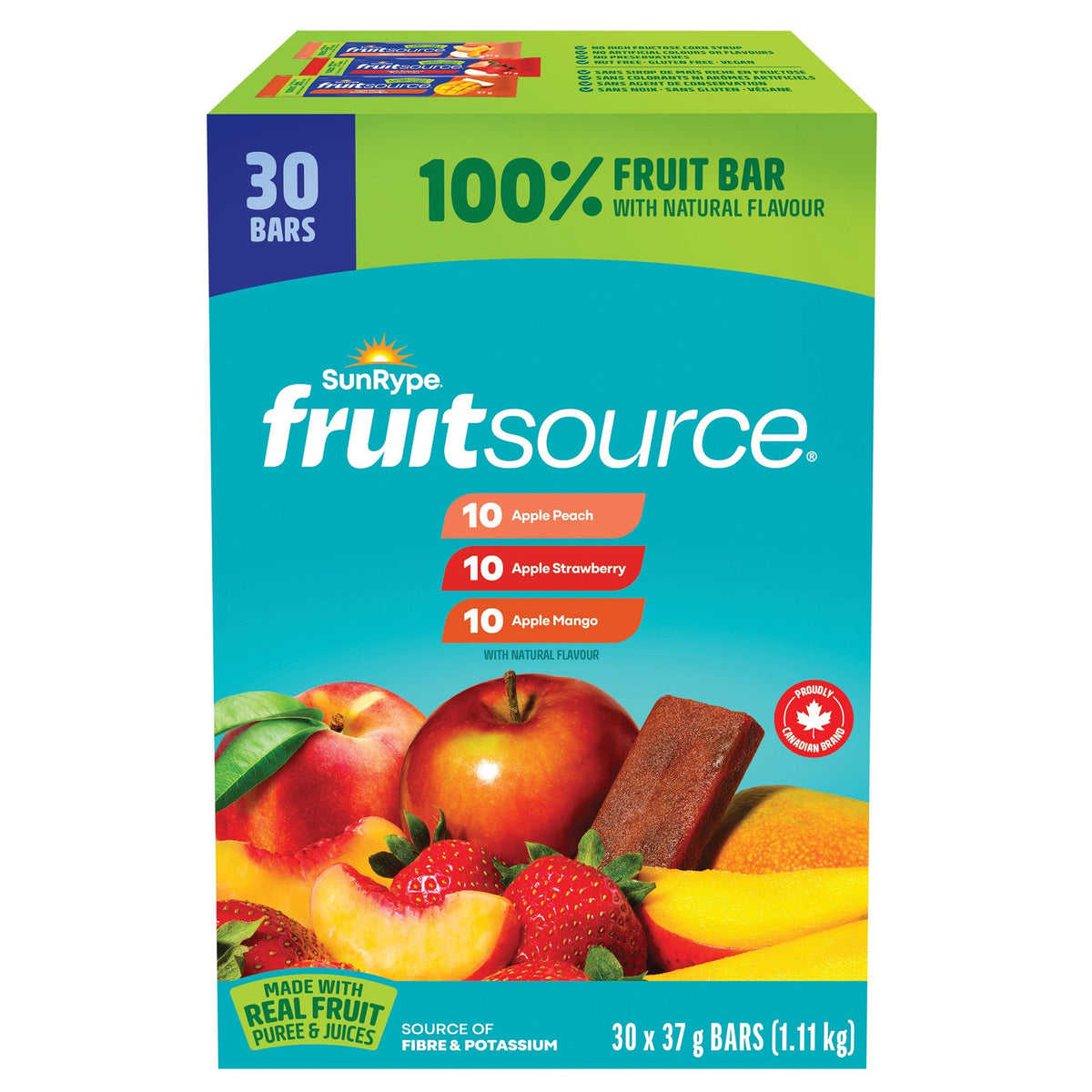SunRype Fruit Source Fruit Bars Variety Pack, 30 × 37 g