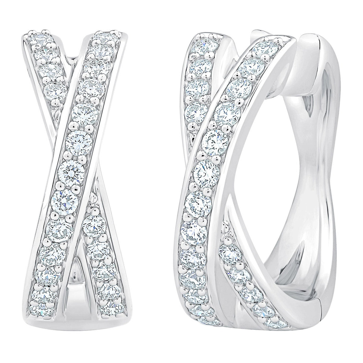 Round Brilliant Diamond X-Shaped Hoop Earrings (0.40 ctw)