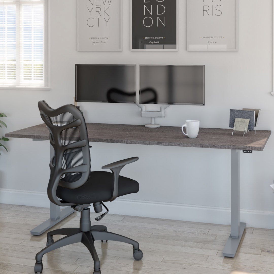 Bestar Upstand 76.2 cm x 182.9 cm (30 in. x 72 in.) Height Adjustable Desk with Dual Monitor Arm