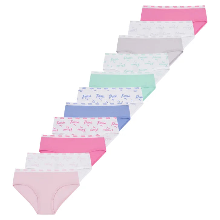 Puma Girls' Cotton Blend Bikini Underwear, 11-Pack