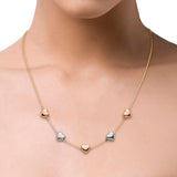 High Polish Hearts Necklace in Tri-colour Gold