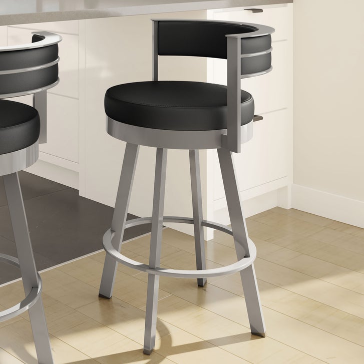 Amisco Browser Grey Frame with Black seat Bar or Counter Stool