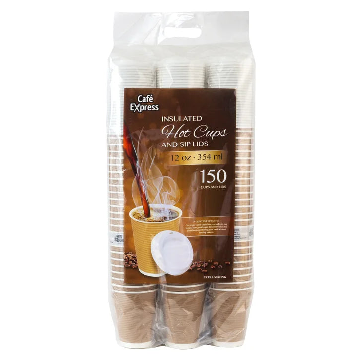 Café Express 12-oz. Brown Ripple Hot Cups and Lid, 150-pack