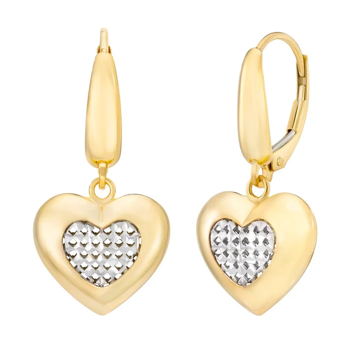 Diamond Cut Heart Dangle Earring in Two-tone Gold