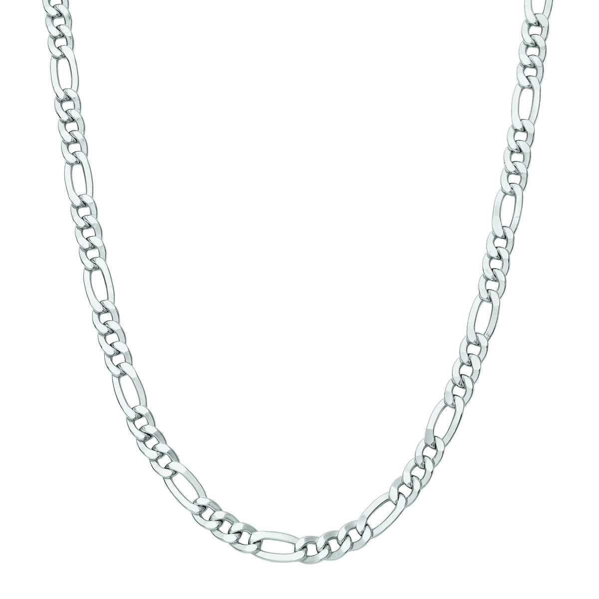Diamond Cut Figaro Pave Necklace - White Gold