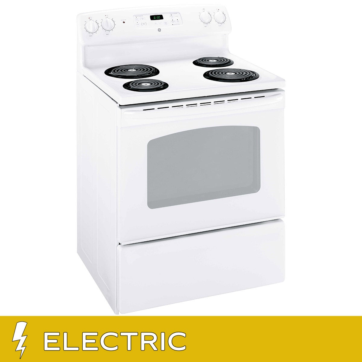 GE 30 in. White Freestanding Electric Range with Removable One‐piece Drip Bowls