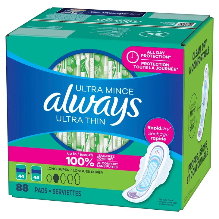 Always Ultra Thin Long Super Pads, 88-count