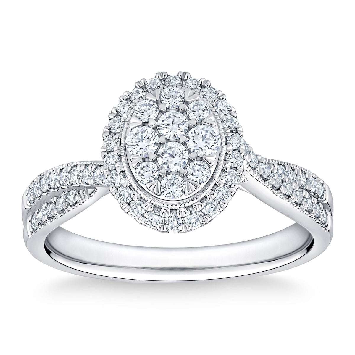 Round Brilliant Diamond Oval Composite Twist Shank Ring (0.50 ctw)