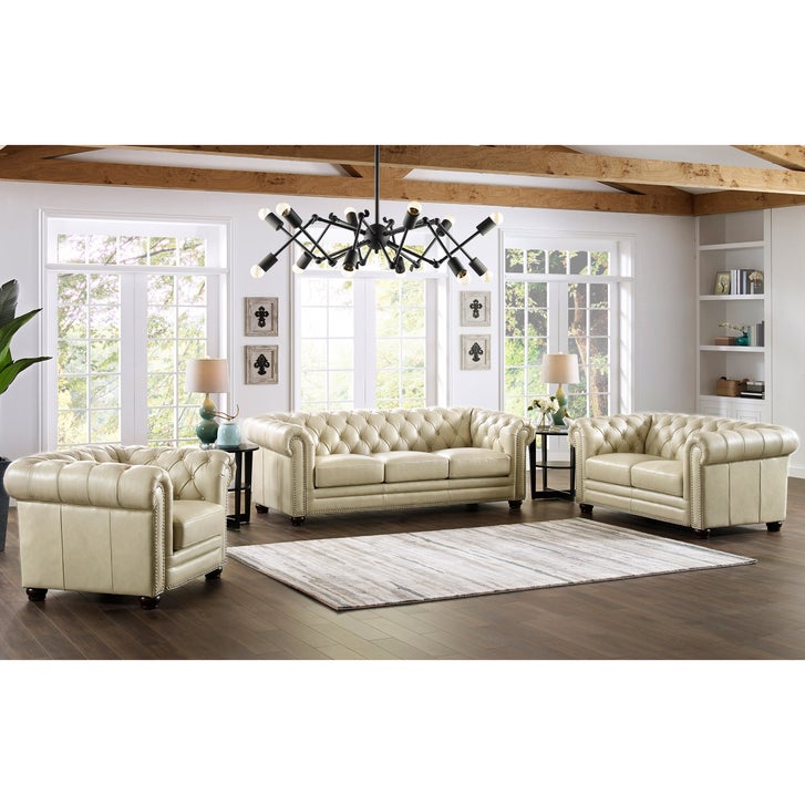 Prospera Home Allington 3-piece Top Grain Leather Chesterfield Living Room Set