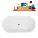 Streamline 59 in. Freestanding Bathtub with Expandable Bamboo Bathtub Caddy