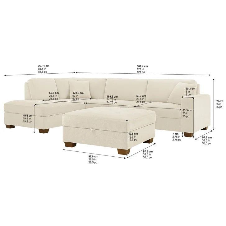 Thomasville Miles 3-piece Left-hand Facing Fabric Sectional with Storage Ottoman