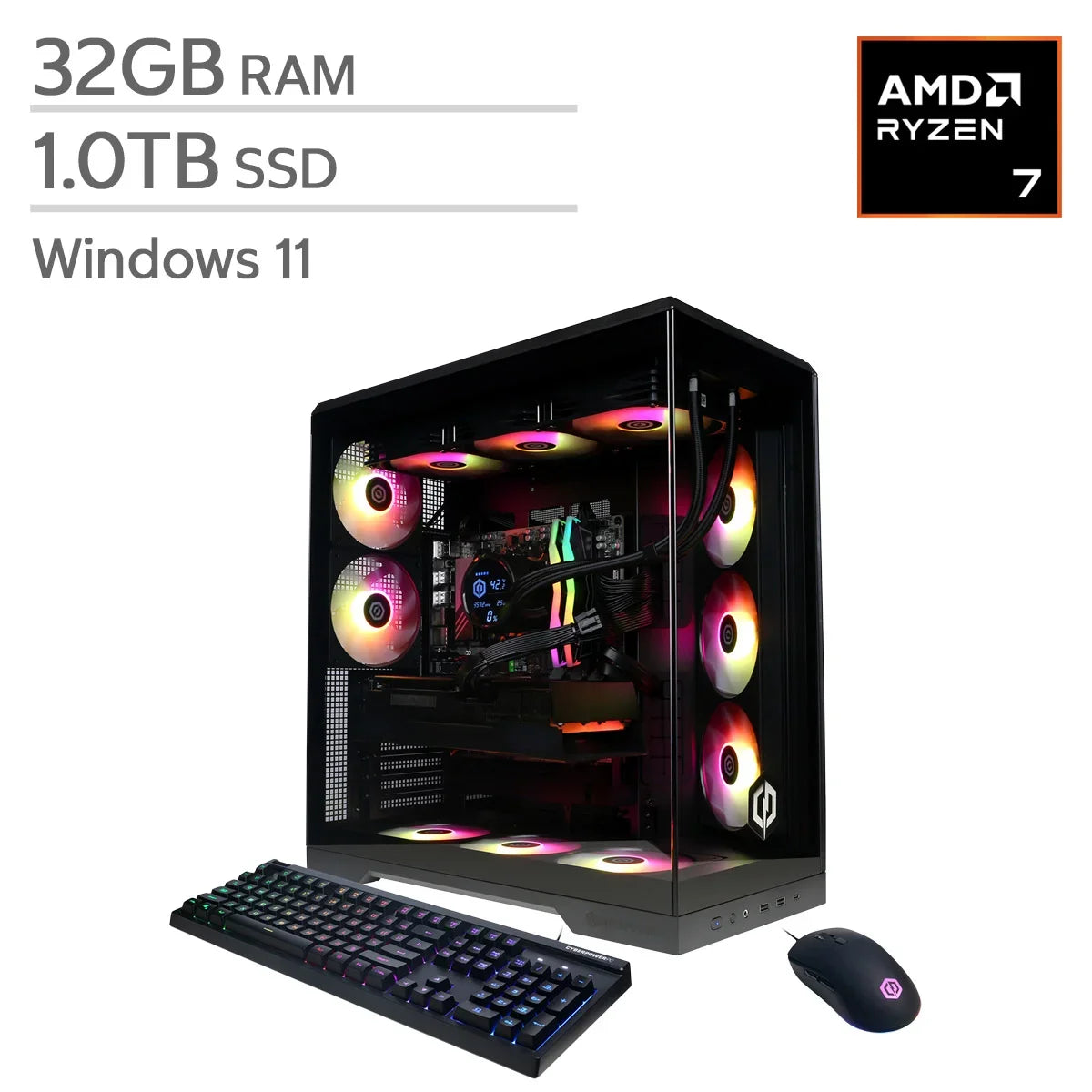 CyberPowerPC Gamer Supreme Gaming Desktop, AMD Ryzen 7 9800X3D - 32GB RAM, 1TB SSD, 16GB AMD Radeon RX 9070 XT