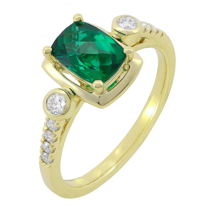 Cushion Cut Lab Created Emerald and Diamond Ring (0.16 ctw)
