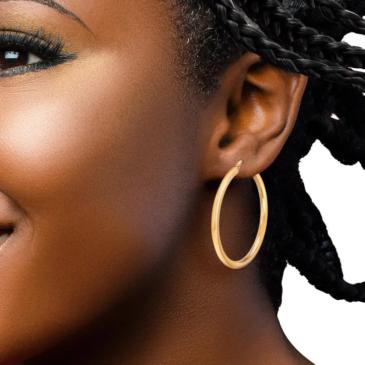 High Polish Round Hoop Gold Earrings