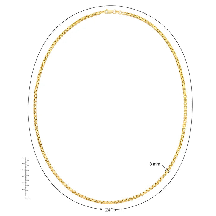 High Polish and Diamond Cut Round Box Chain