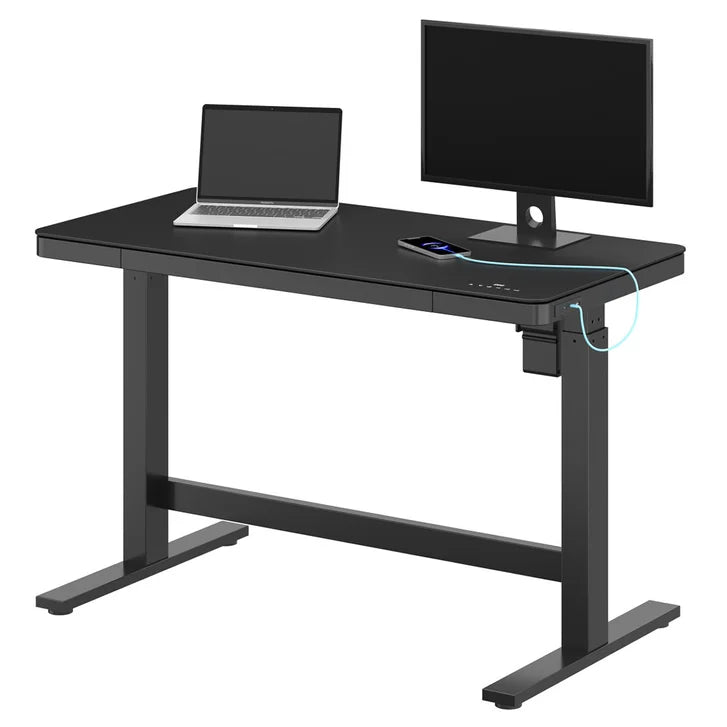 Tresanti Tessa 119.4 cm (47 in.) Adjustable Height Desk with LED Lighting, Black