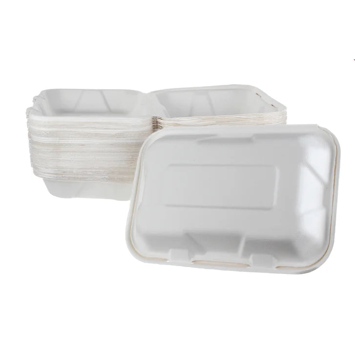 iEco 6” x 9” Hinged Bagasse Containers 100-pack