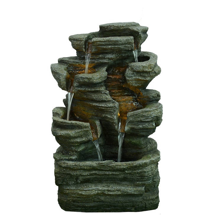 Multilevel Rock Fountain with LED Lights