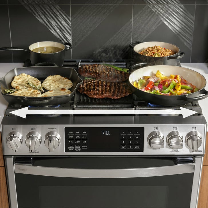 GE Profile 30 in. 5.7 cu.ft. Stainless Steel Slide In Dual Fuel Range with No Preheat Air Fry