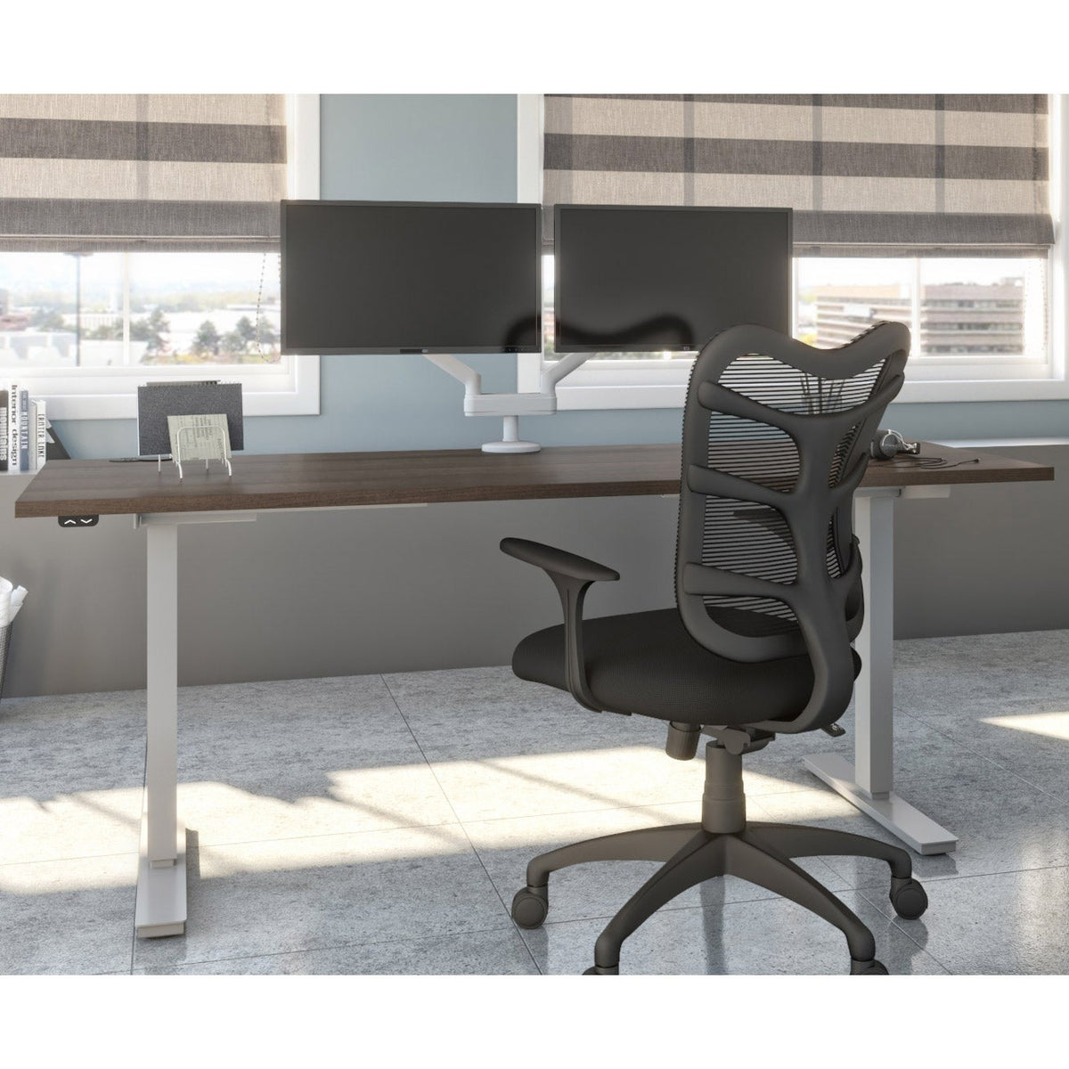 Bestar Upstand 76.2 cm x 182.9 cm (30 in. x 72 in.) Height Adjustable Desk with Dual Monitor Arm