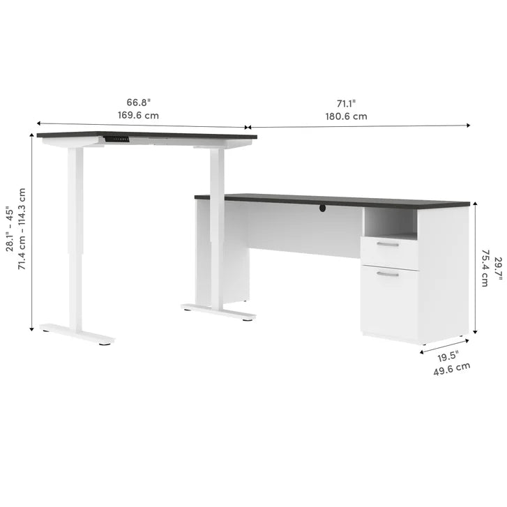 Bestar Upstand 2-piece L-shaped Workstation with Height Adjustable Desk