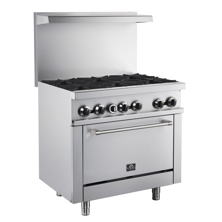 Forno 36 in. 4.65 cu ft. Stainless Steel Gas 6 Burners Commercial Range with Built-In Backsplash