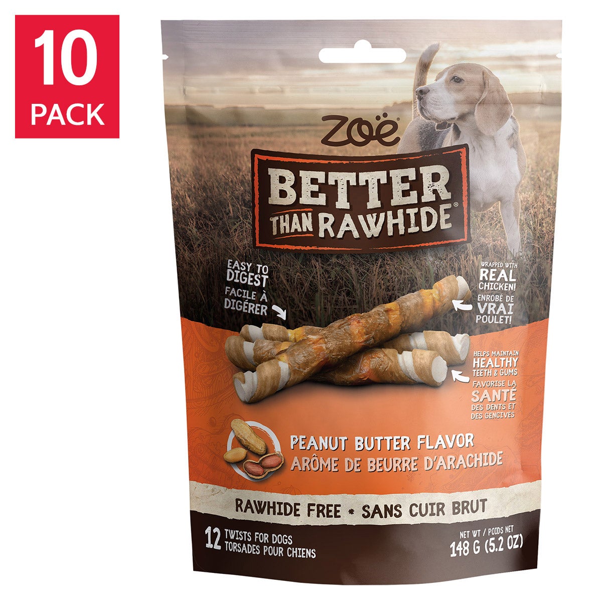 Zoë Better than Rawhide Peanut Butter Twists,10 x 148 g (5.2 oz)