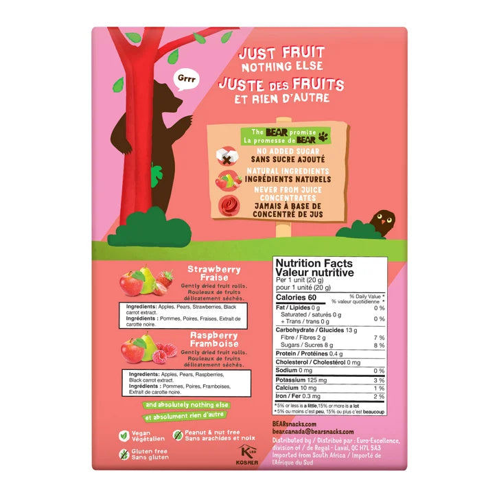 Bear Fruit Rolls, Variety Pack, 24 × 20 g