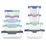 Ello Colour Lock Mixed Glass Food Storage Set, 20-piece